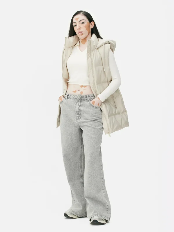 Primark Quilted Hooded Vest Stone Fashion