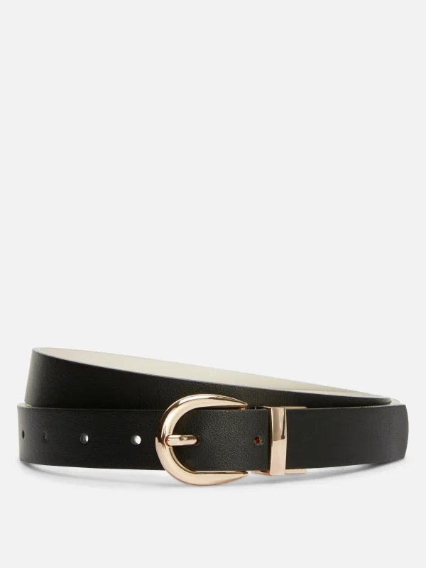 Primark Reversible Curved-Buckle Belt Black/Nude Best Sale