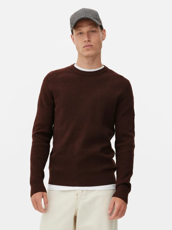 Primark Ribbed Crew Neck Sweater Burgundy Clearance