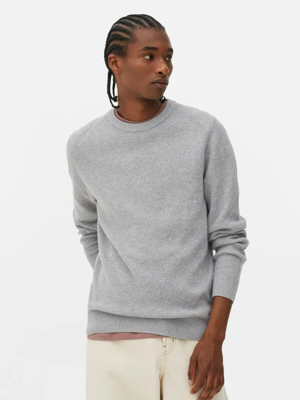 Primark Ribbed Crew Neck Sweater Gray Clearance