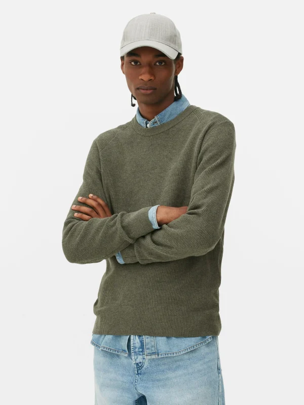 Primark Ribbed Crew Neck Sweater Green Discount