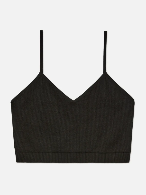 Primark Ribbed Cropped Cami Pajama Top Black New