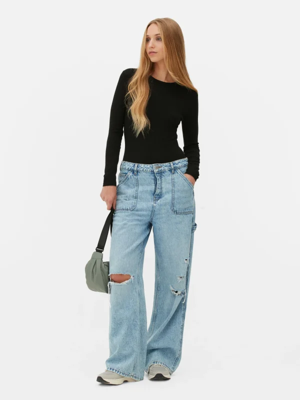 Primark Ribbed Long Sleeve Bodysuit Black Shop