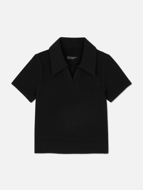 Primark Ribbed Polo Black Outlet