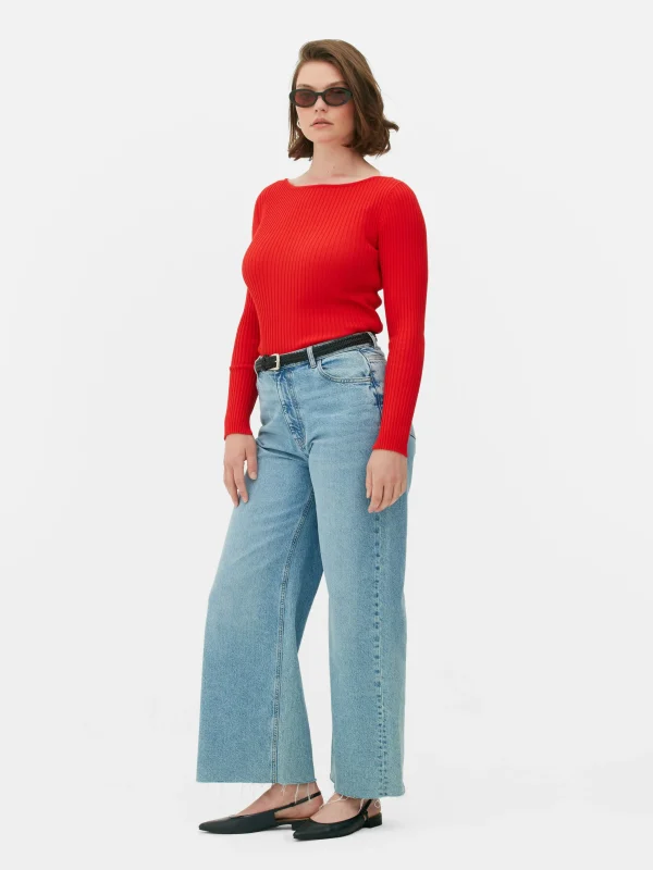 Primark Ribbed Slash Neck Top Red Shop