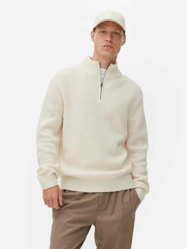 Primark Rib-Knit Half-Zip Sweater Oatmeal Outlet