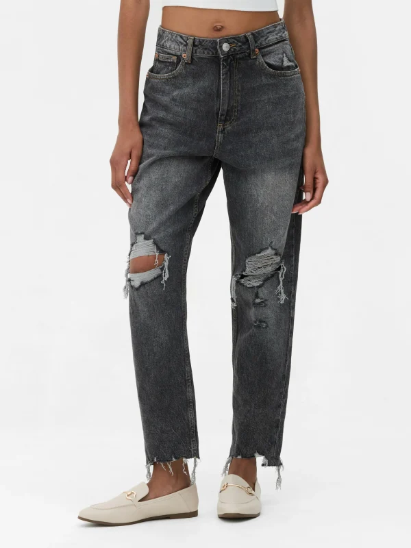 Primark Ripped Denim Mom Jeans Black Best Sale