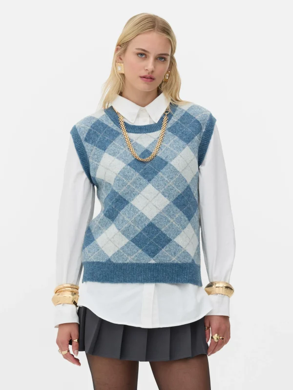 Primark Rita Ora Argyle Knit Vest Blue Shop
