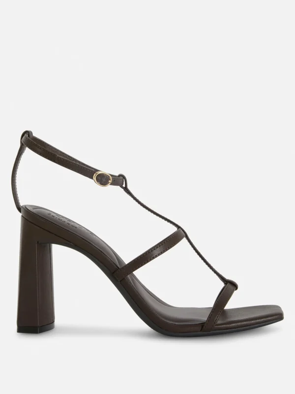 Primark Rita Ora Block Heel T-Bar Sandals Chocolate Shop