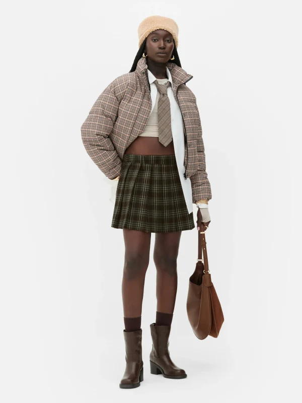 Primark Rita Ora Check Pleated Mini Skirt Brown Outlet