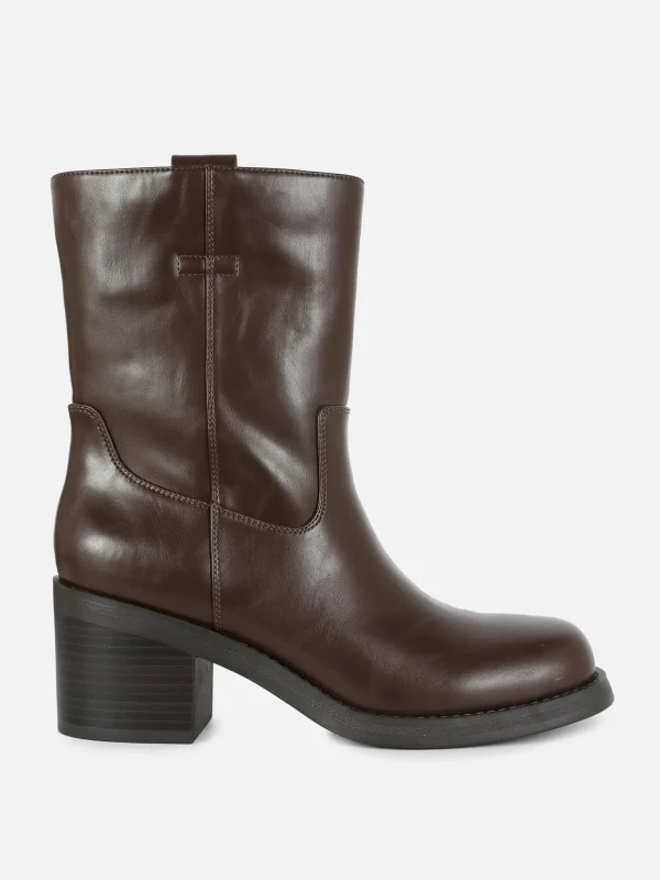 Primark Rita Ora Chunky Heel Pull-On Boots Chocolate Flash Sale