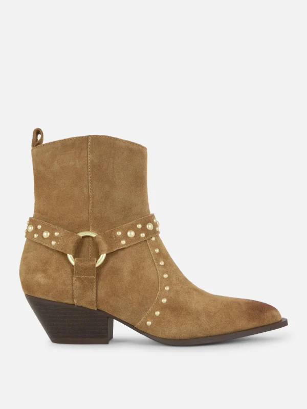 Primark Rita Ora Faux Suede Studded Ankle Boots Beige Best Sale