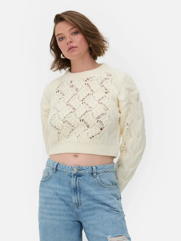 Primark Rita Ora Open Stitch Cable Knit Sweater Ivory Online