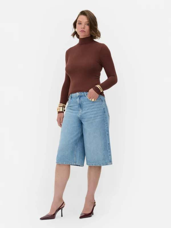 Primark Rita Ora Roll Neck Long Sleeve Top Brown Hot