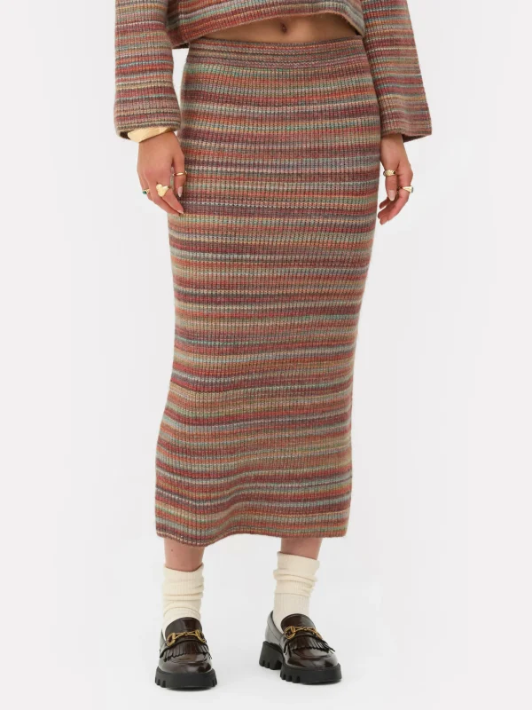 Primark Rita Ora Striped Knit Midi Skirt Multi Clearance
