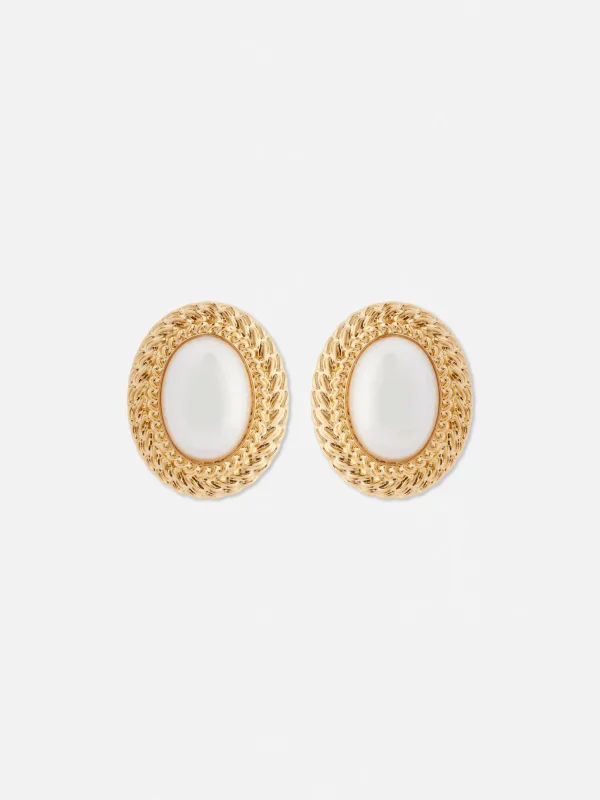 Primark Rita Ora XL Faux Pearl Stud Earrings Yellow Fashion