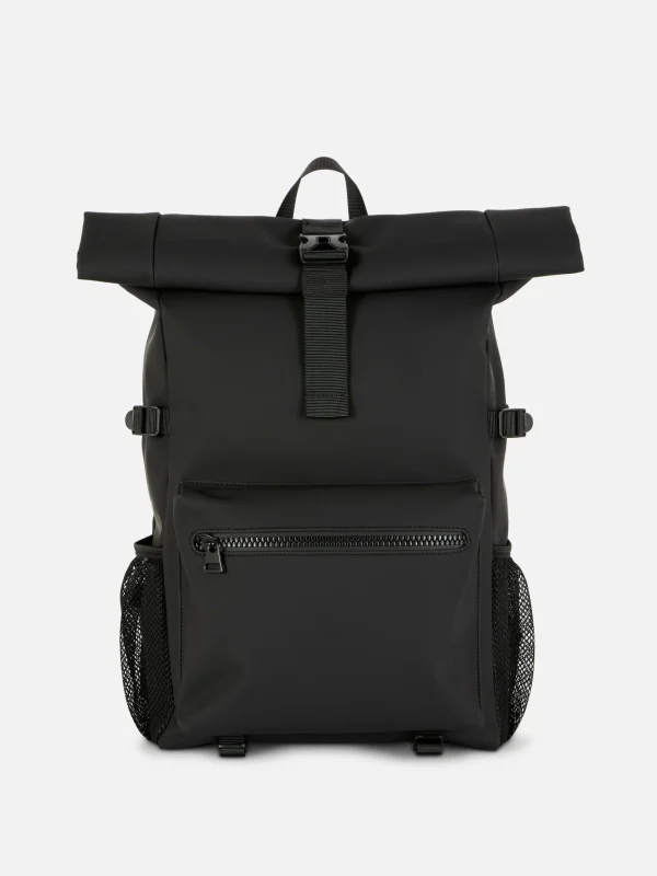 Primark Rubberized Roll Top Backpack Black Shop