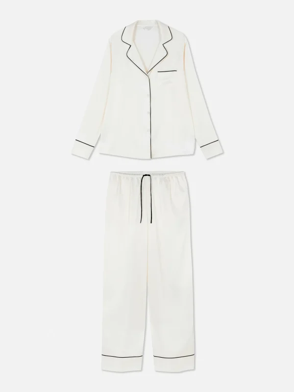 Primark Satin Long Sleeve Shirt Pajama Set Ivory Store
