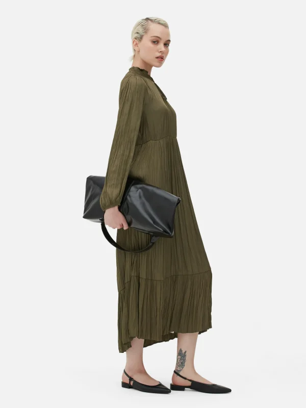 Primark Satin Pleated Midi Dress Green Discount