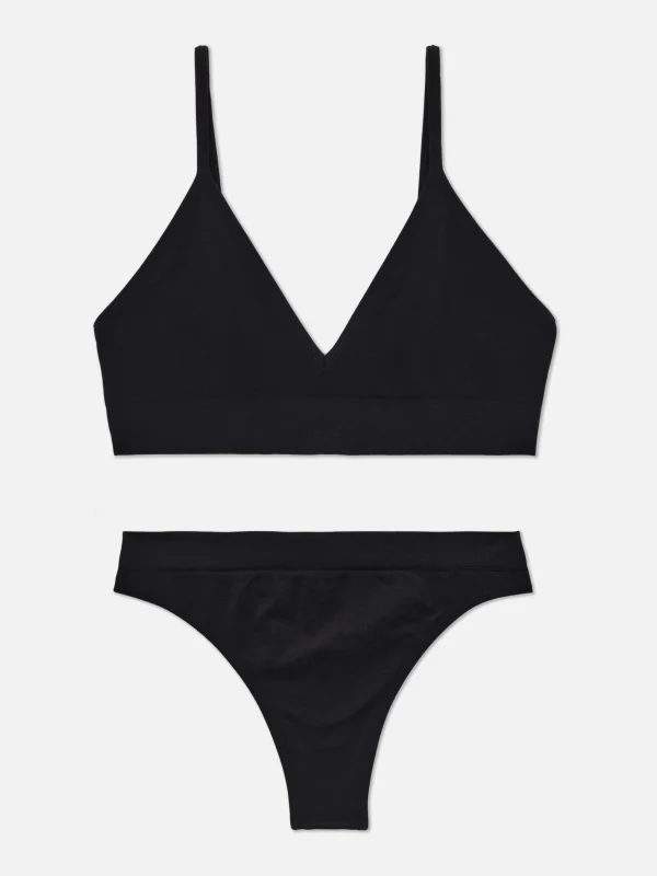 Primark Seamless Triangle Bralette And Thong Set Black Shop