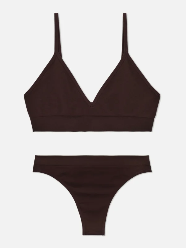 Primark Seamless Triangle Bralette And Thong Set Fig New