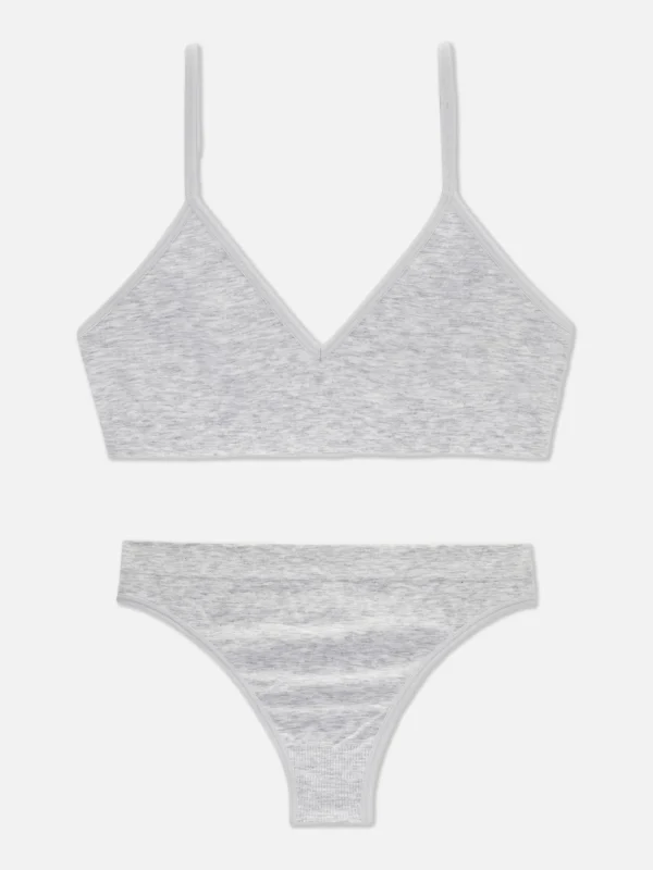 Primark Seamless Triangle Bralette And Underwear Set Gray Heather Best Sale