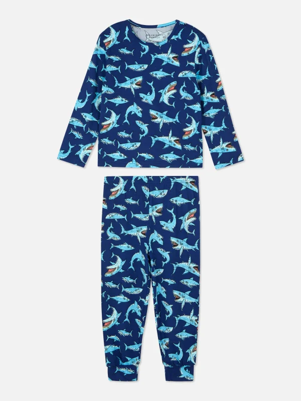 Primark Shark Long Sleeve Pajama Set Navy Shop