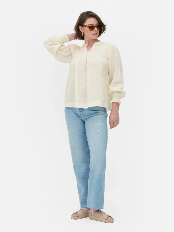 Primark Shirred Smock Blouse Stone New