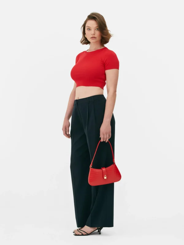Primark Short Sleeve Cropped Sweater Red Clearance