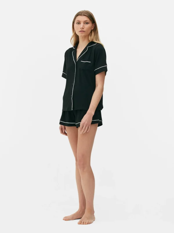 Primark Short Sleeve Jersey Pajamas Black Hot