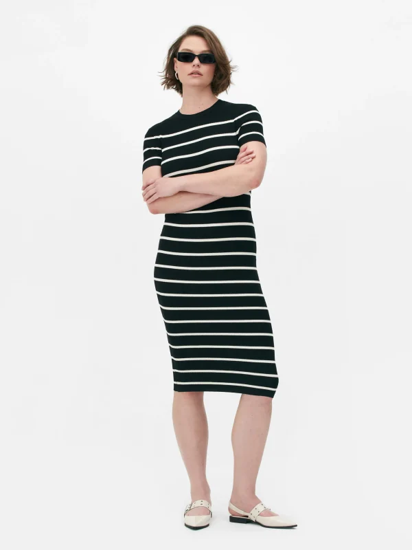 Primark Short Sleeve Midi Sweater Dress Black/White Discount