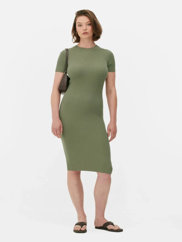 Primark Short Sleeve Midi Sweater Dress Olive Shop