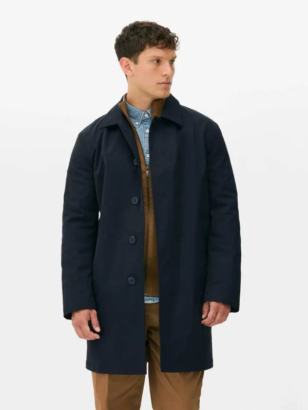 Primark Single-Breasted Long Raincoat Navy Fashion