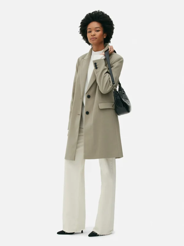 Primark Single-Breasted Overcoat Olive Fashion