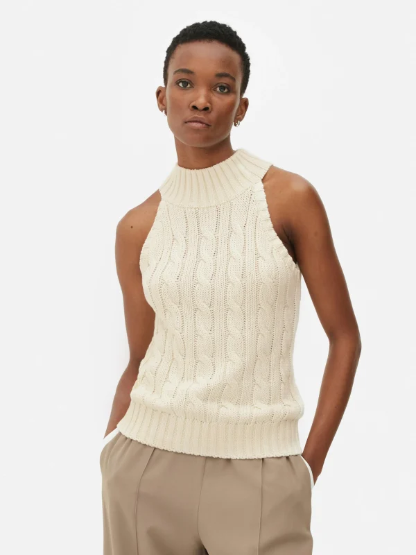 Primark Sleeveless Cable Knit Tank Ivory Online