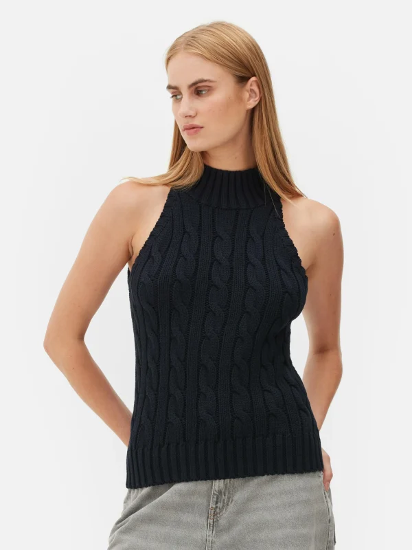 Primark Sleeveless Cable Knit Tank Navy Clearance