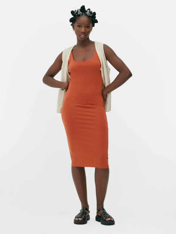 Primark Sleeveless Jersey Midi Dress Burnt Orange Clearance