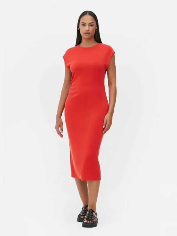 Primark Sleeveless Ruched Midi Dress Red Clearance