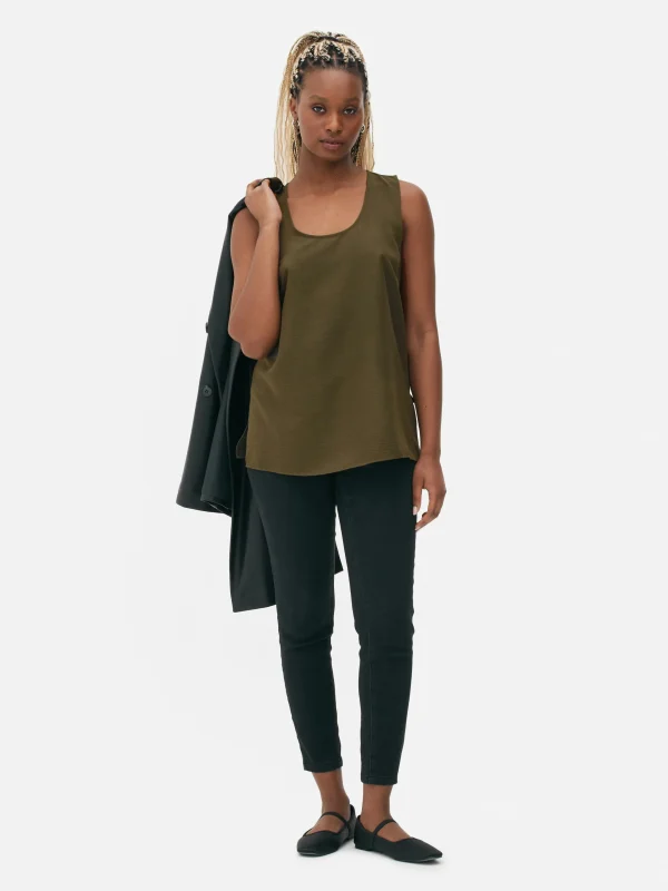 Primark Sleeveless Scoop Neck Blouse Olive Cheap