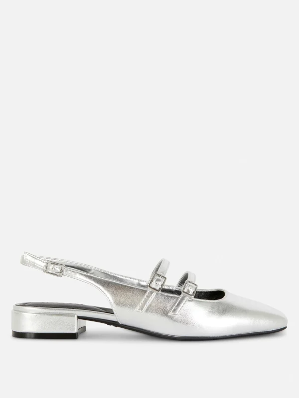 Primark Slingback Double Strap Mary Janes Silver New