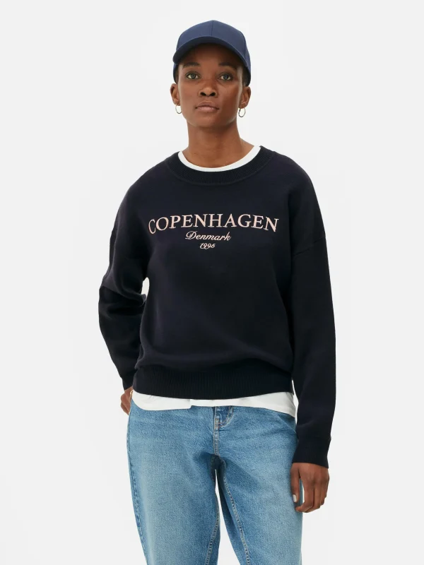 Primark Slogan Sweatshirt Navy Hot