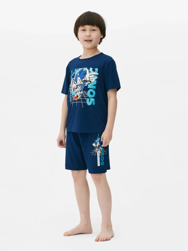 Primark Sonic The Hedgehog T-Shirt And Shorts Pajama Set Navy New