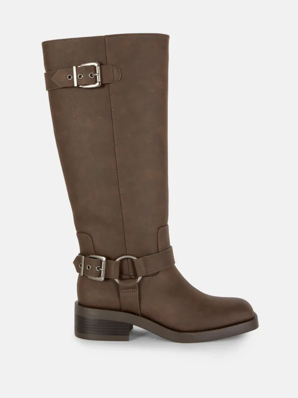 Primark Square Toe Biker Boots Chocolate Flash Sale