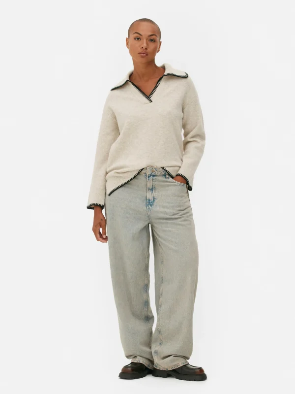 Primark Stitch Collar Sweater Oatmeal Best Sale