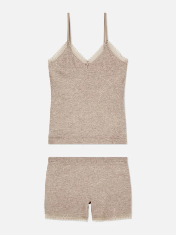 Primark Stretch Cami And Shorts Pajama Set Beige Flash Sale