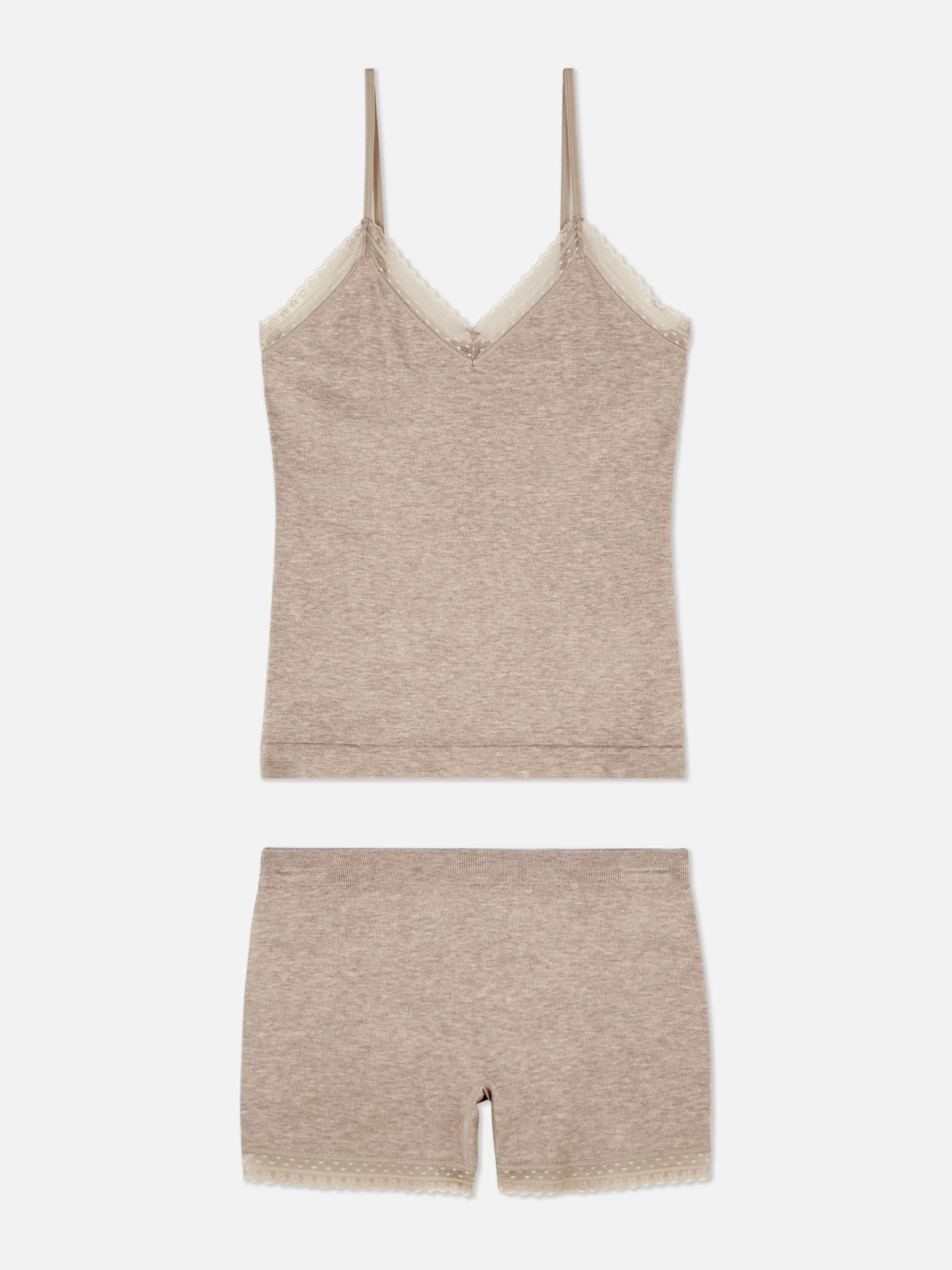 Primark Stretch Cami And Shorts Pajama Set Beige Flash Sale