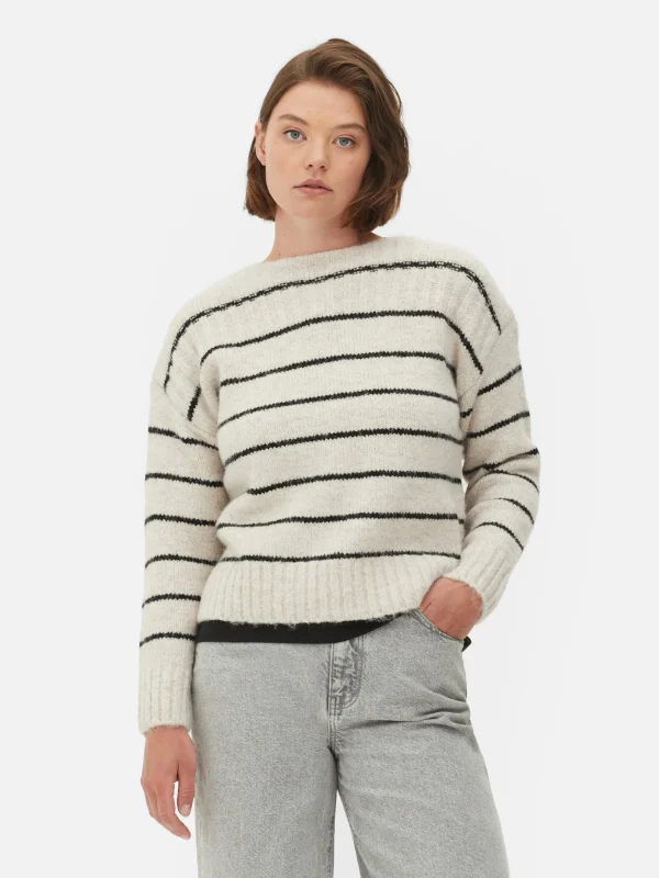 Primark Stripe Boxy Jumper Beige Store