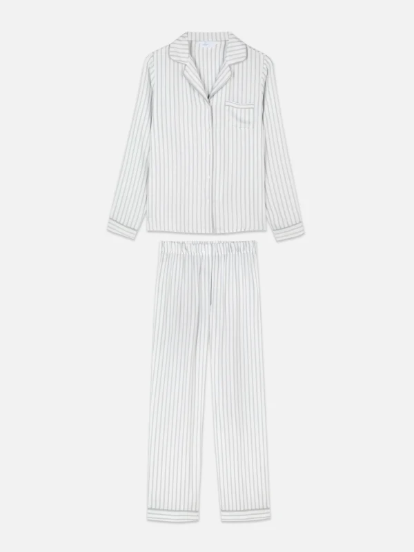 Primark Striped Boyfriend Long Pajamas Gray Fashion