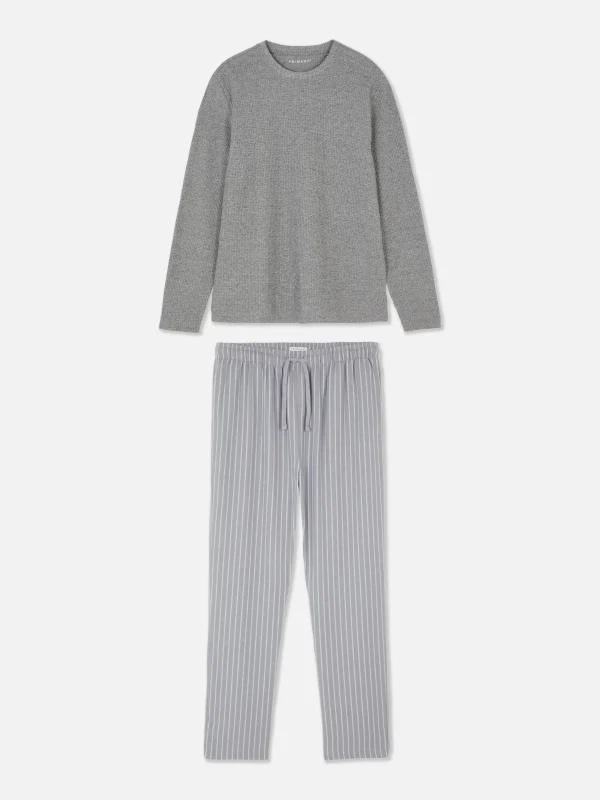 Primark Striped Brushed Cotton Pajamas Gray Outlet
