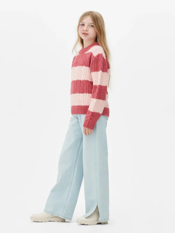 Primark Striped Cable Knit Sweater Dark Pink Cheap
